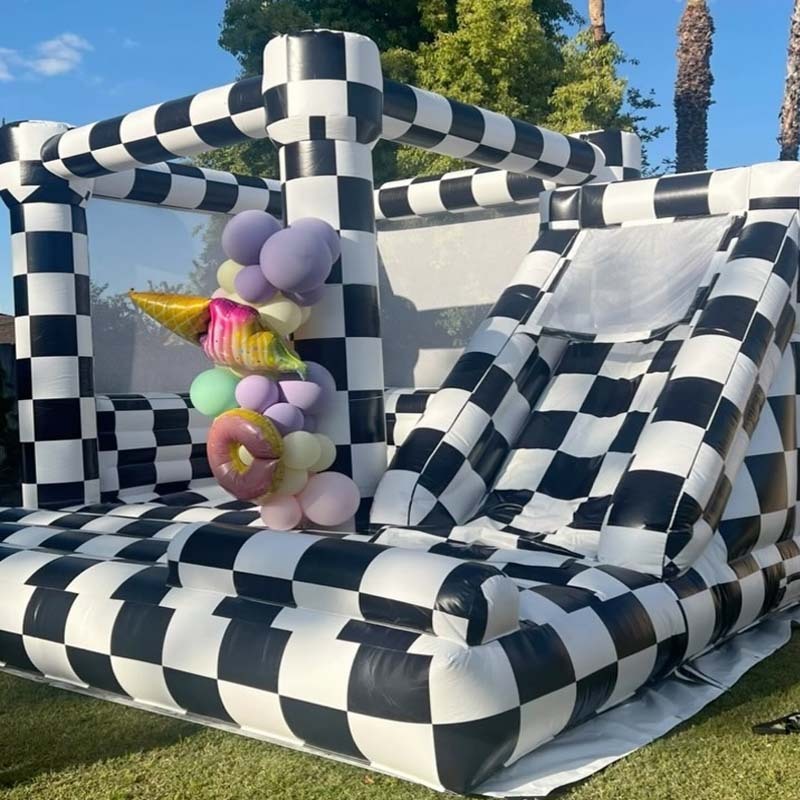 White Black Checker Bounce House with Slide