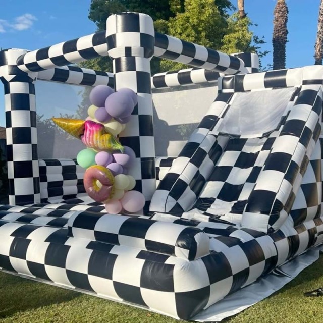 White Black Checker Bounce House with Slide
