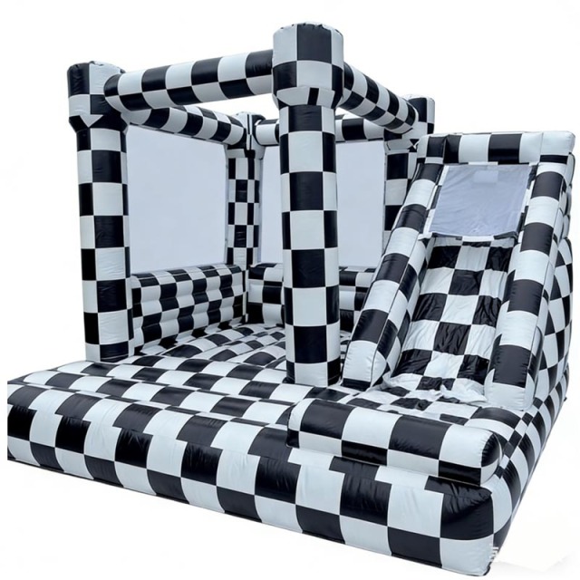 White Black Checker Bounce House with Slide