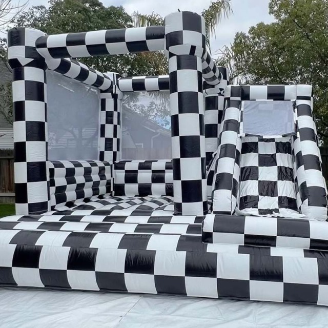 White Black Checker Bounce House with Slide