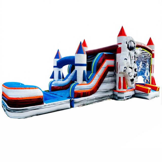 Space Rocket Bounce w/ Single Lane Water Slide
