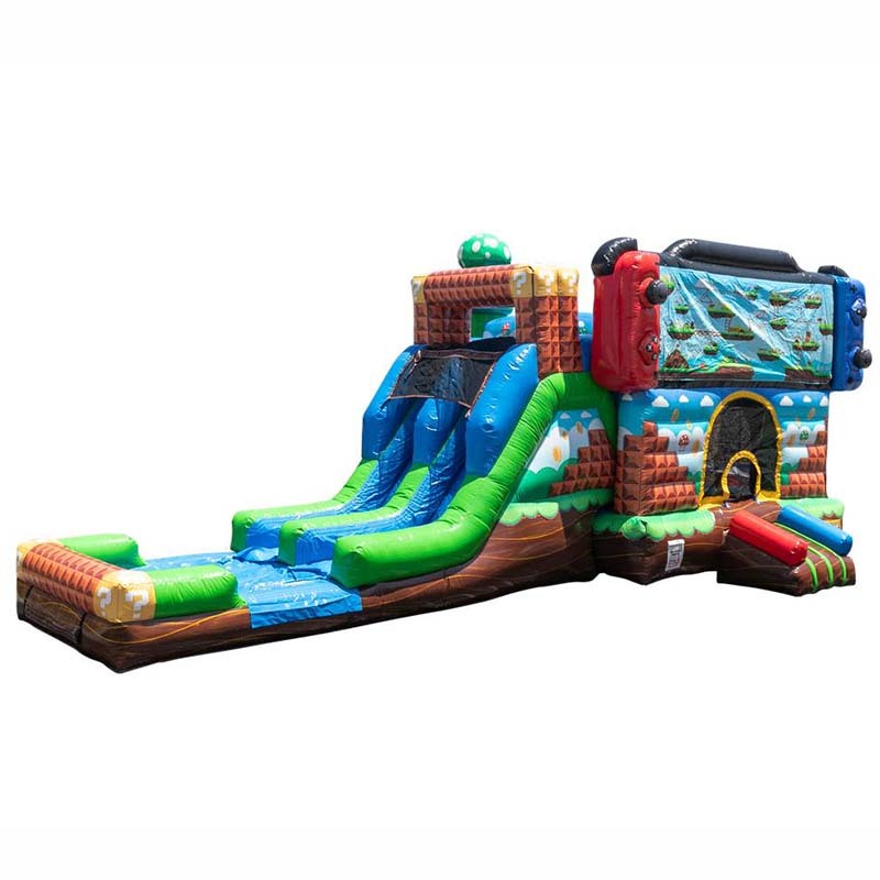 Video Game Bounce House with Dual Lane Water Slide