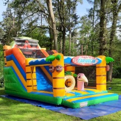 Tropical Beach Summer Inflatable Slide with Black Emoji Face
