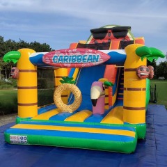 Tropical Beach Summer Inflatable Slide with Black Emoji Face