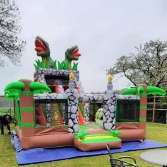 Dual T-Rex Dinosaur Inflatable Bounce Park with Slide