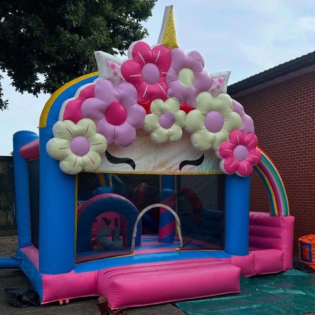 Rainbow Unicorn Flower Bounce House Combo