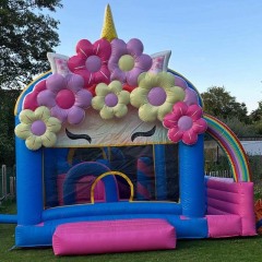 Rainbow Unicorn Flower Bounce House Combo
