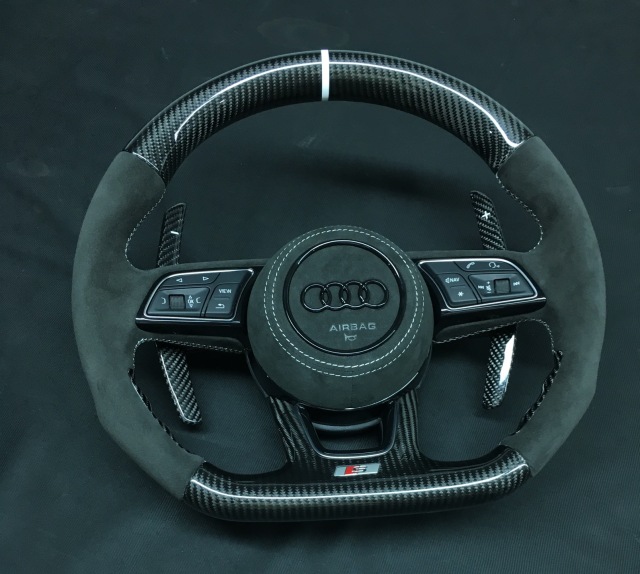 Audi S Line Performance Steering Wheel | Carbon Fiber & Alcantara with Red S Badge,OUE CARBON FIBER,Audi S Line Performance Steering Wheel