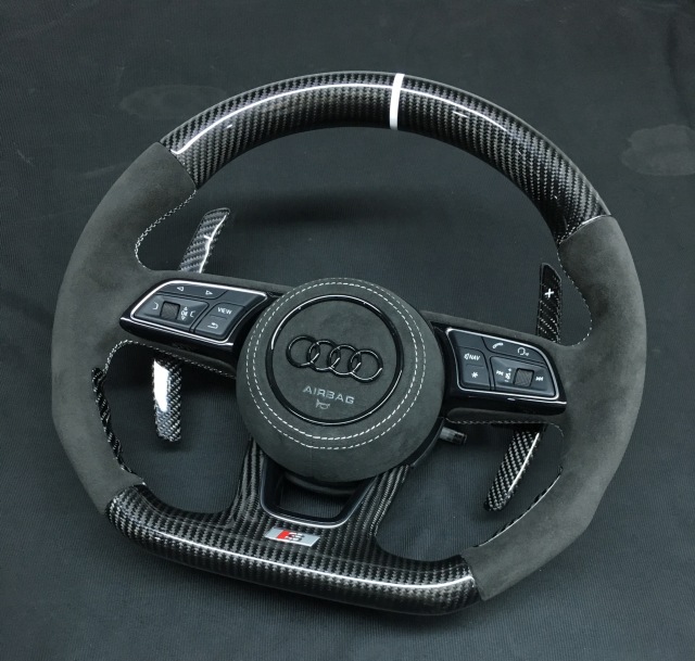 Audi S Line Performance Steering Wheel | Carbon Fiber & Alcantara with Red S Badge,OUE CARBON FIBER,Audi S Line Performance Steering Wheel
