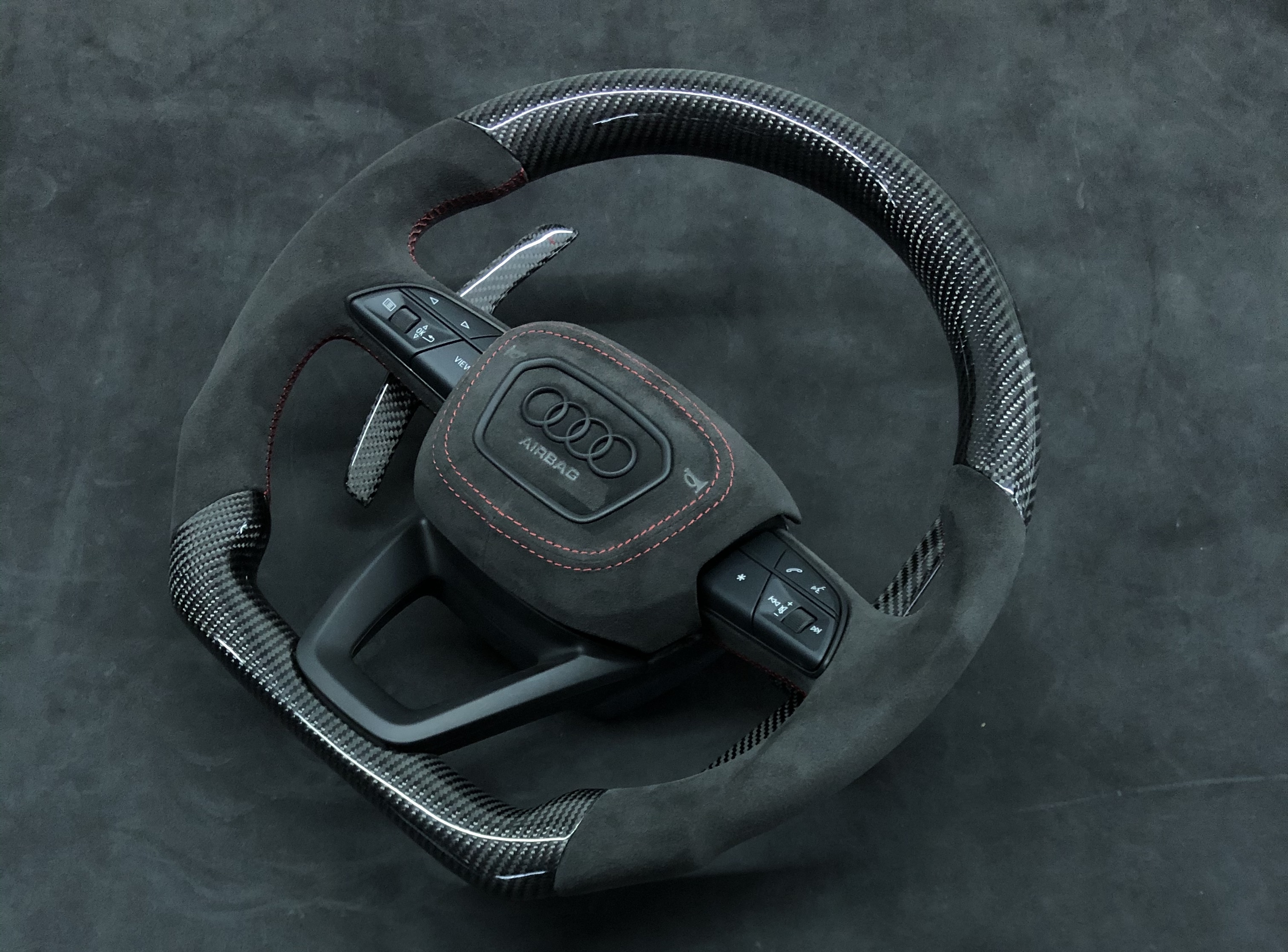 Audi Sport Steering Wheel | Carbon Fiber & Alcantara with Red Stitching,OUE CARBON FIBER,Audi Sport Steering Wheel