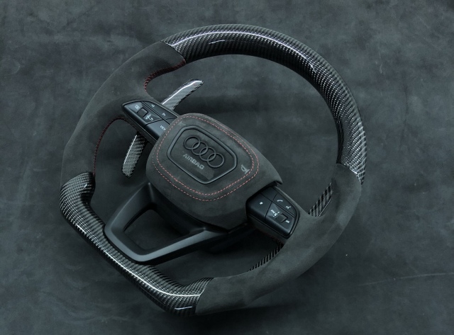 Audi Sport Steering Wheel | Carbon Fiber & Alcantara with Red Stitching,OUE CARBON FIBER,Audi Sport Steering Wheel