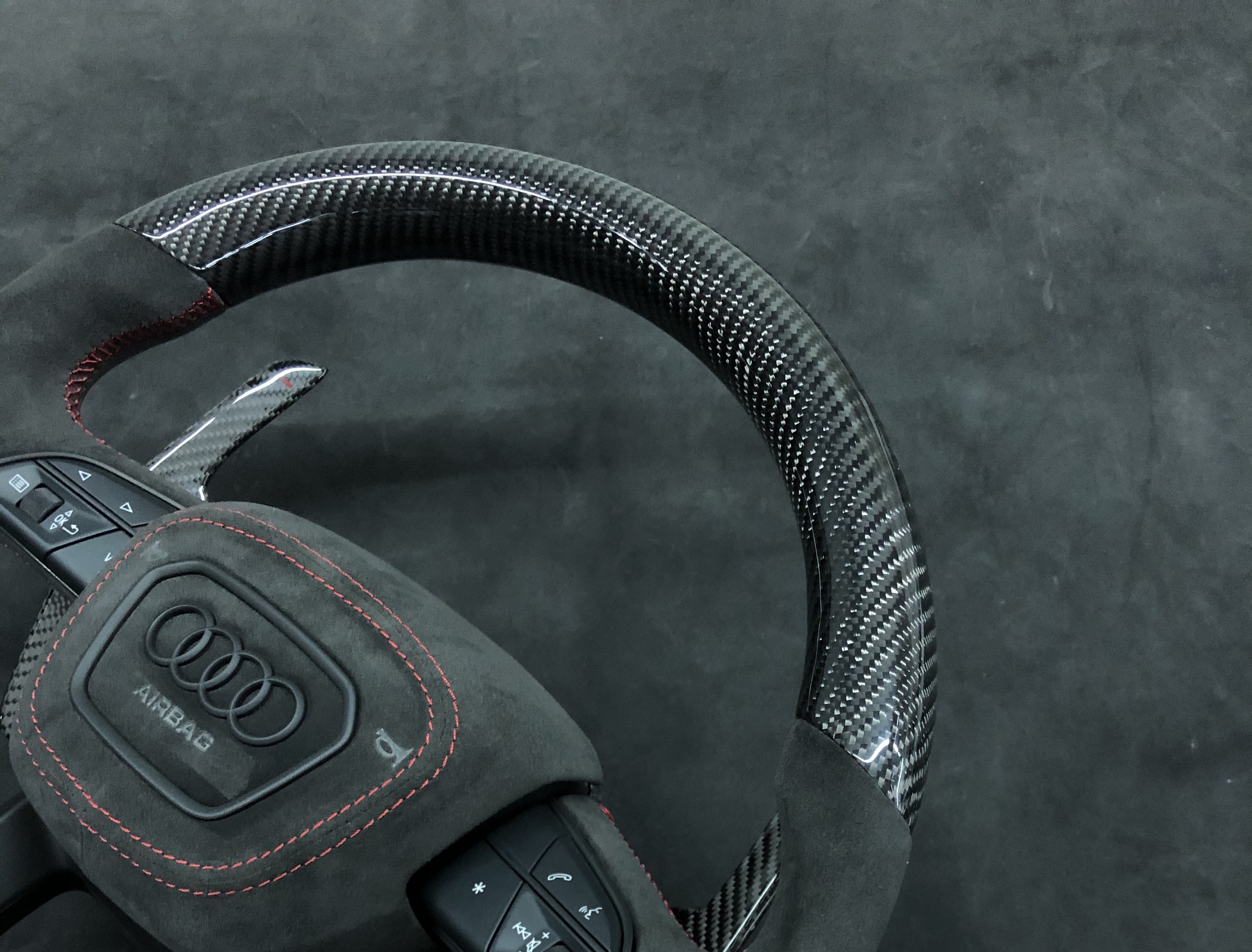Audi Sport Steering Wheel | Carbon Fiber & Alcantara with Red Stitching,OUE CARBON FIBER,Audi Sport Steering Wheel