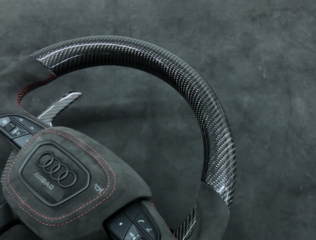 Audi Sport Steering Wheel | Carbon Fiber & Alcantara with Red Stitching,OUE CARBON FIBER,Audi Sport Steering Wheel