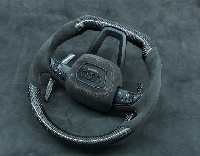 Audi Sport Steering Wheel | Carbon Fiber & Alcantara with Red Stitching,OUE CARBON FIBER,Audi Sport Steering Wheel