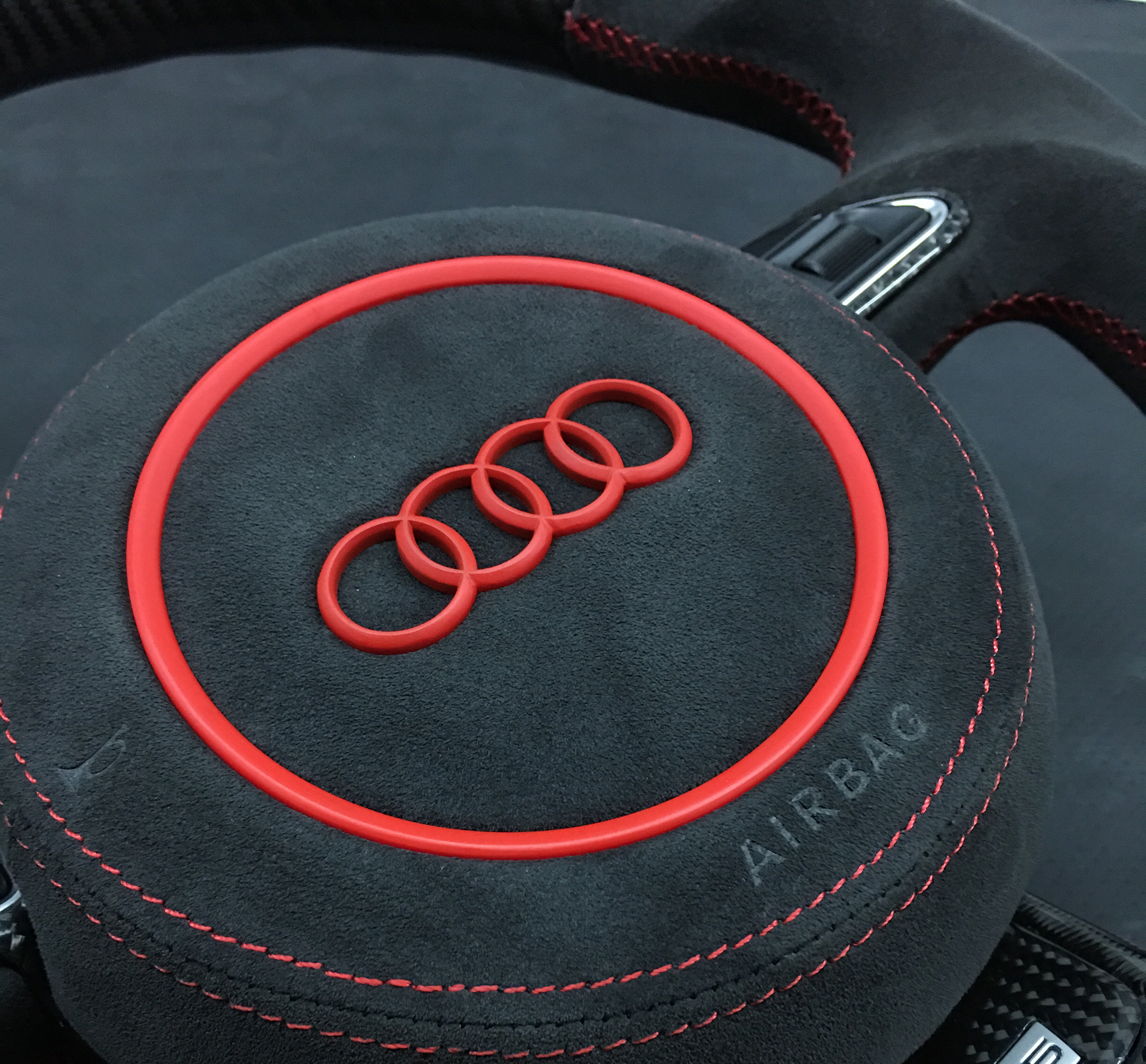 Audi Sport Steering Wheel | Carbon Fiber with Alcantara & Red Stitching,OUE CARBON FIBER,Audi Sport Steering Wheel