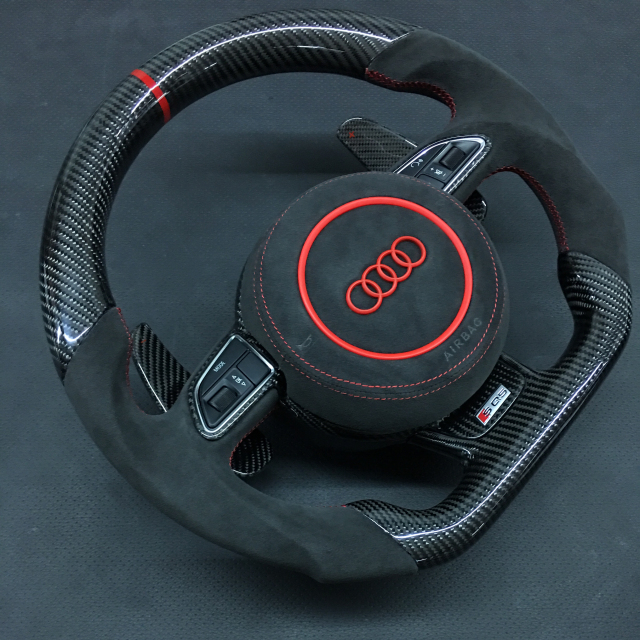 Audi Sport Steering Wheel | Carbon Fiber with Alcantara & Red Stitching,OUE CARBON FIBER,Audi Sport Steering Wheel