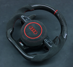 Audi Sport Steering Wheel | Carbon Fiber with Alcantara & Red Stitching,OUE CARBON FIBER,Audi Sport Steering Wheel