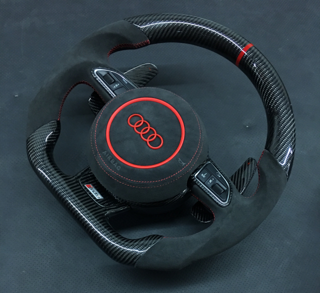 Audi Sport Steering Wheel | Carbon Fiber with Alcantara & Red Stitching,OUE CARBON FIBER,Audi Sport Steering Wheel