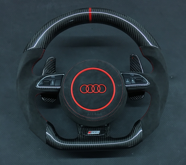Audi Sport Steering Wheel | Carbon Fiber with Alcantara & Red Stitching,OUE CARBON FIBER,Audi Sport Steering Wheel