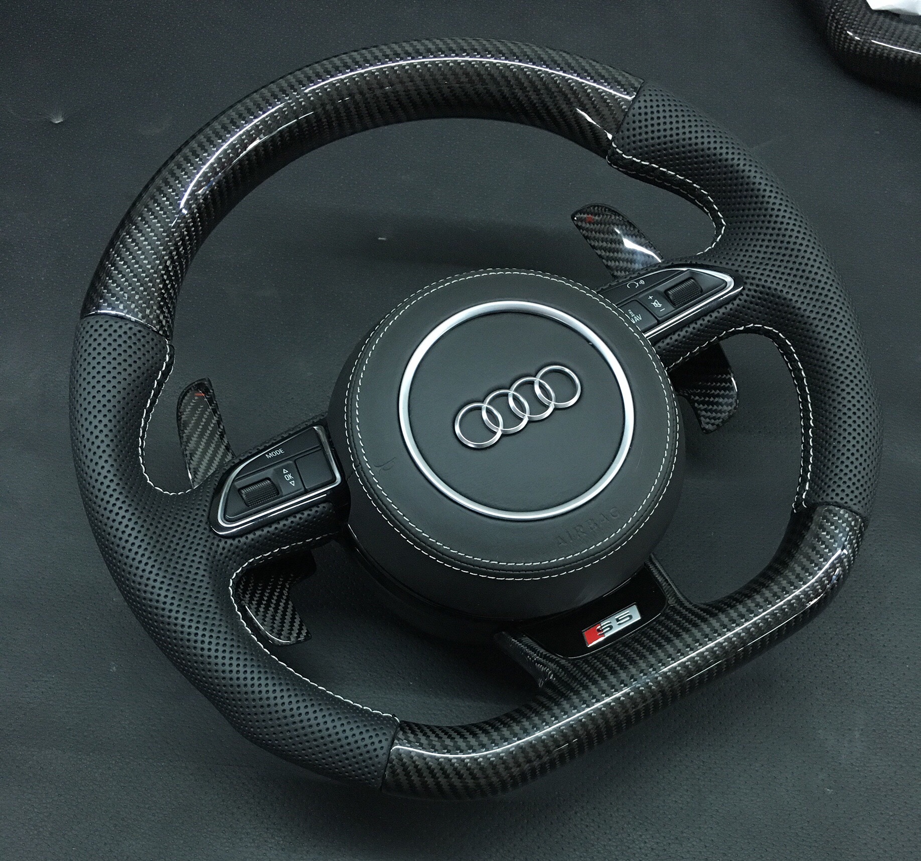 Audi S5 Sport Steering Wheel | Carbon Fiber & Perforated Leather,OUE CARBON FIBER,Audi S5 Sport Steering Wheel | Carbon Fiber & Perforated Leather