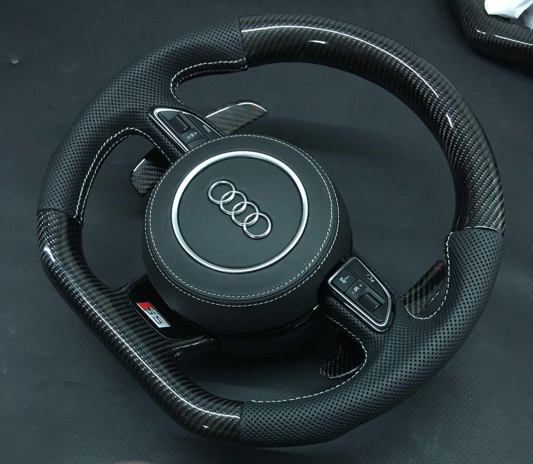Audi S5 Sport Steering Wheel | Carbon Fiber & Perforated Leather,OUE CARBON FIBER,Audi S5 Sport Steering Wheel | Carbon Fiber & Perforated Leather