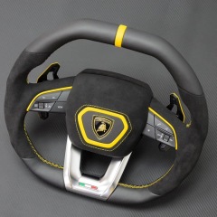 Lamborghini Sport Steering Wheel | Black Leather with Yellow Stitching & Carbon Fiber Paddles,OUE CARBON FIBER,Lamborghini Sport Steering Wheel