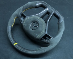 Mercedes-Benz Sport Steering Wheel | Carbon Fiber & Alcantara with Yellow Accents,OUE CARBON FIBER,Mercedes-Benz Sport Steering Wheel