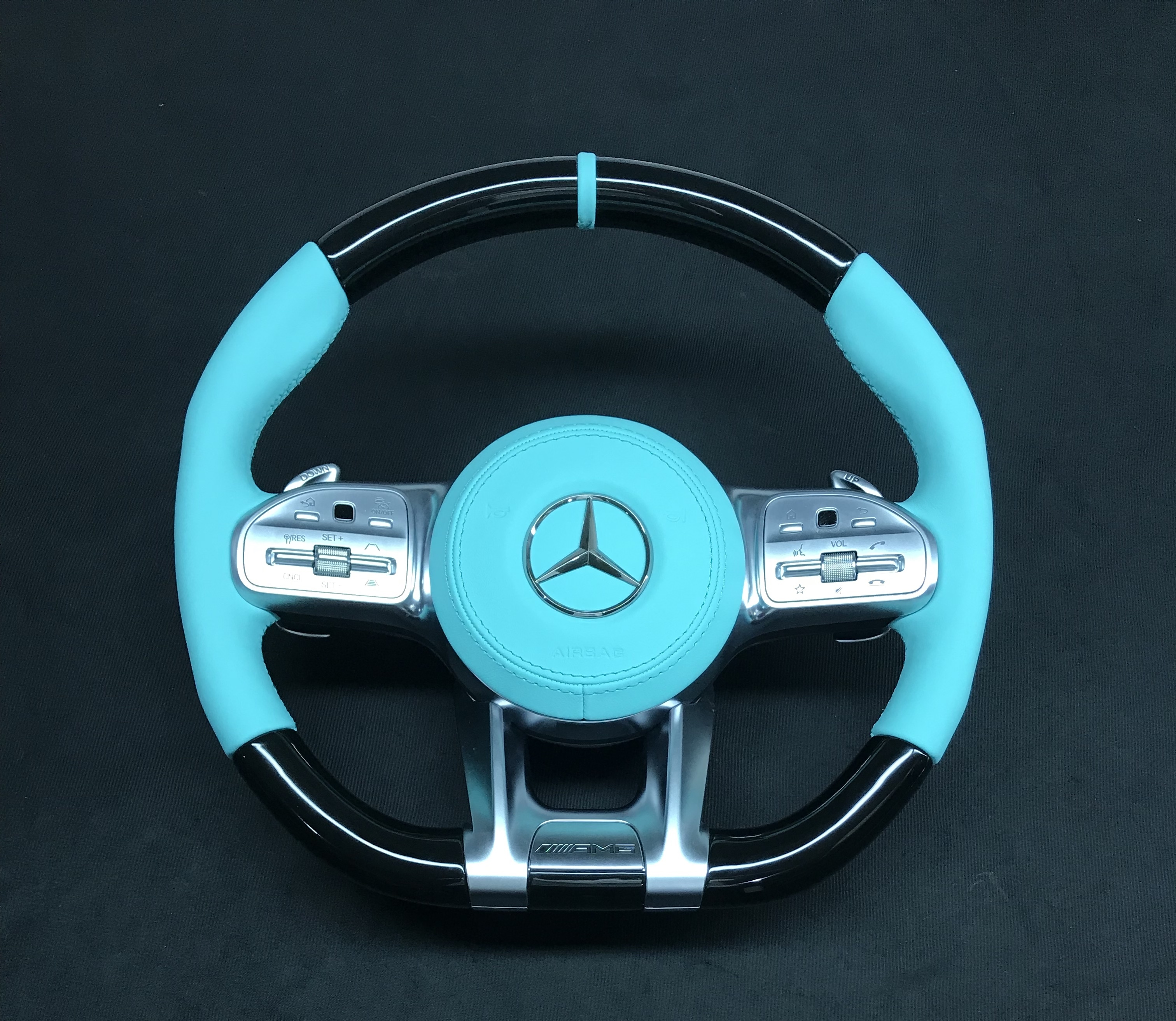 Mercedes-Benz Sport Steering Wheel | Light Blue Perforated Leather & Carbon Fiber,OUE CARBON FIBER,Mercedes-Benz Sport Steering Wheel
