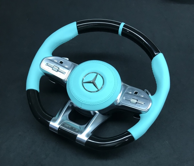 Mercedes-Benz Sport Steering Wheel | Light Blue Perforated Leather & Carbon Fiber,OUE CARBON FIBER,Mercedes-Benz Sport Steering Wheel