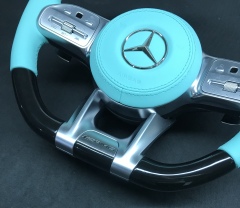 Mercedes-Benz Sport Steering Wheel | Light Blue Perforated Leather & Carbon Fiber,OUE CARBON FIBER,Mercedes-Benz Sport Steering Wheel