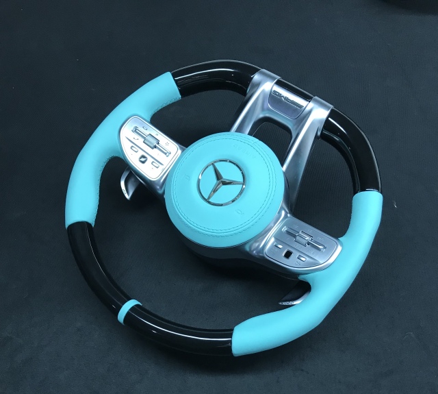 Mercedes-Benz Sport Steering Wheel | Light Blue Perforated Leather & Carbon Fiber,OUE CARBON FIBER,Mercedes-Benz Sport Steering Wheel