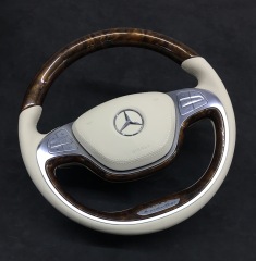 Mercedes-Benz Luxury Steering Wheel | Wood Trim & Ivory Leather,OUE CARBON FIBER,Mercedes-Benz Luxury Steering Wheel | Wood Trim & Ivory Leather