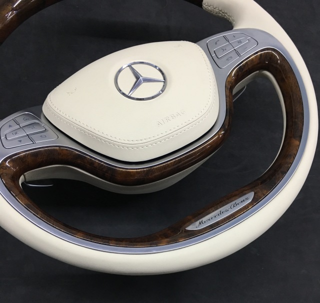 Mercedes-Benz Luxury Steering Wheel | Wood Trim & Ivory Leather,OUE CARBON FIBER,Mercedes-Benz Luxury Steering Wheel | Wood Trim & Ivory Leather