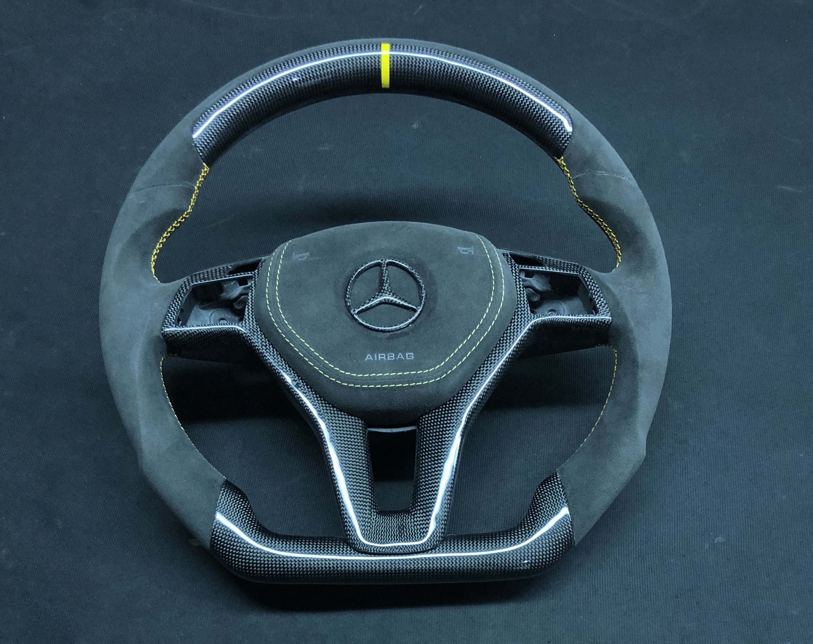 Mercedes-Benz Sport Steering Wheel | Carbon Fiber & Alcantara with Yellow Accents,OUE CARBON FIBER,Mercedes-Benz Sport Steering Wheel