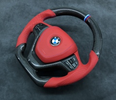 BMW M Sport Steering Wheel | Red Perforated Leather & Carbon Fiber,OUE CARBON FIBER,BMW M Sport Steering Wheel | Red Perforated Leather & Carbon Fiber