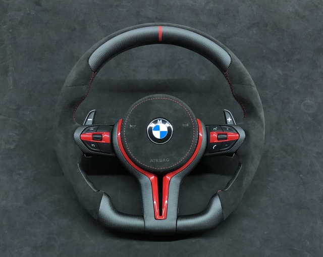 BMW M Performance Steering Wheel | Carbon Fiber & Perforated Leather with Red Stitching | INTEGO Edition,OUE CARBON FIBER,BMW M Performance Steering Wheel