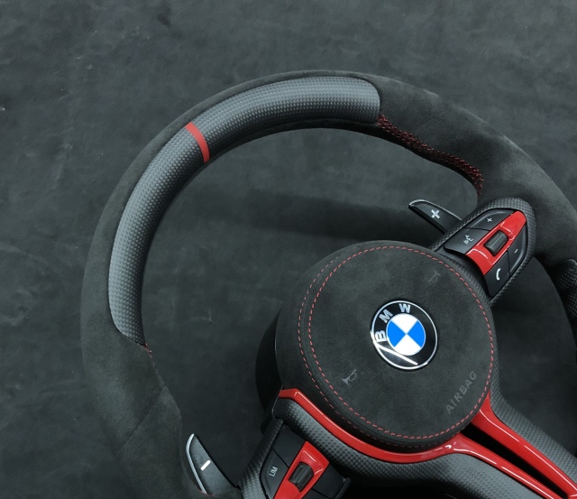 BMW M Performance Steering Wheel | Carbon Fiber & Perforated Leather with Red Stitching | INTEGO Edition,OUE CARBON FIBER,BMW M Performance Steering Wheel
