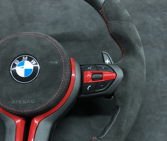 BMW M Performance Steering Wheel | Carbon Fiber & Perforated Leather with Red Stitching | INTEGO Edition,OUE CARBON FIBER,BMW M Performance Steering Wheel