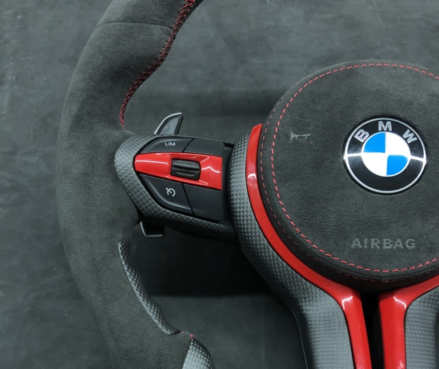 BMW M Performance Steering Wheel | Carbon Fiber & Perforated Leather with Red Stitching | INTEGO Edition,OUE CARBON FIBER,BMW M Performance Steering Wheel