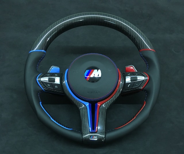 BMW M Sport Steering Wheel | Carbon Fiber with Blue & Red Stitching,OUE CARBON FIBER,BMW M Sport Steering Wheel | Carbon Fiber with Blue & Red Stitching