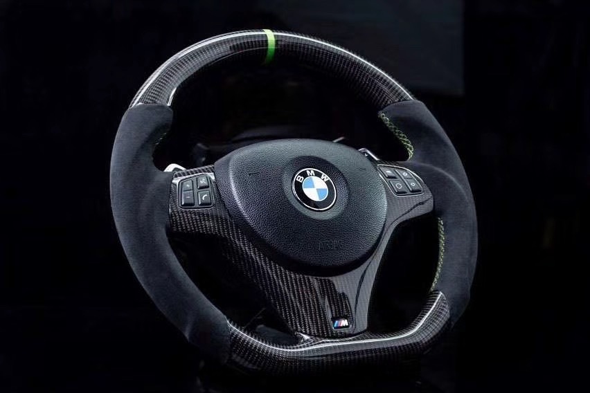 BMW M Performance Steering Wheel | Carbon Fiber with Green Stripe & Alcantara,OUE CARBON FIBER,BMW M Performance Steering Wheel