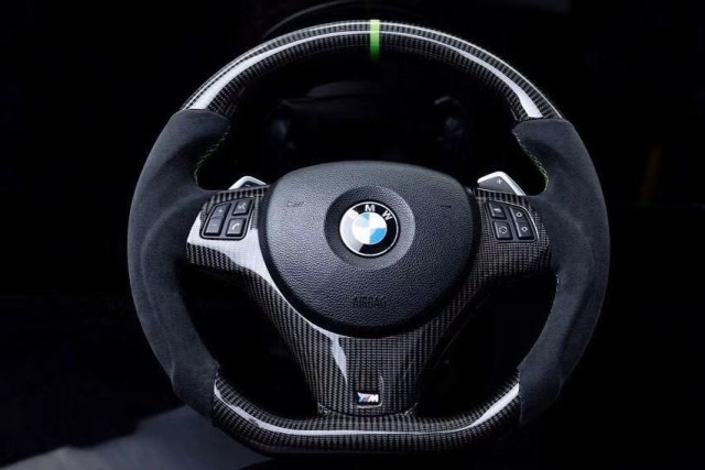 BMW M Performance Steering Wheel | Carbon Fiber with Green Stripe & Alcantara,OUE CARBON FIBER,BMW M Performance Steering Wheel