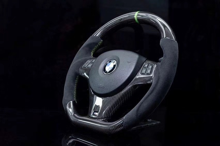 BMW M Performance Steering Wheel | Carbon Fiber with Green Stripe & Alcantara,OUE CARBON FIBER,BMW M Performance Steering Wheel