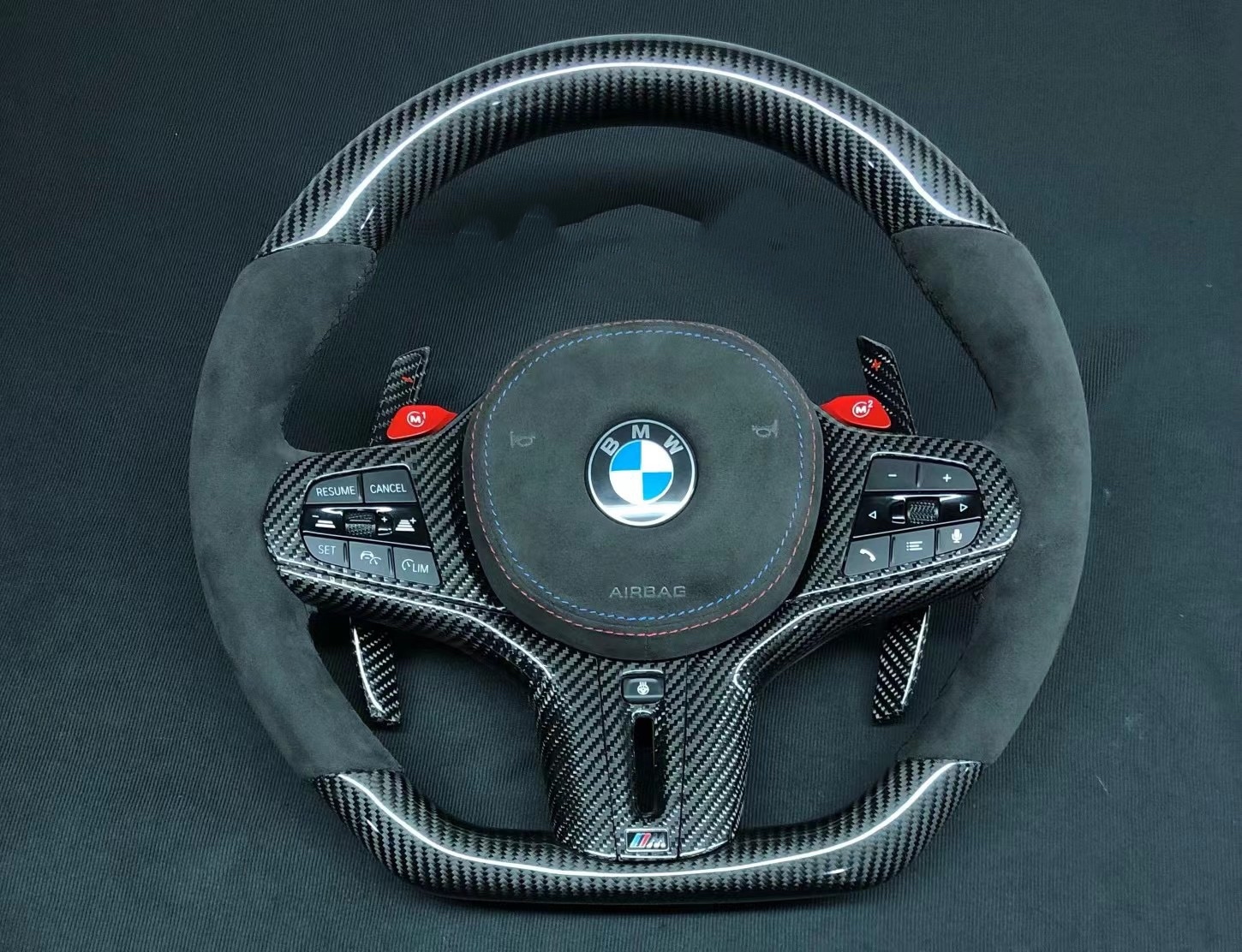 BMW M Performance Steering Wheel | Gloss Carbon Fiber & Alcantara with Color Accents,OUE CARBON FIBER,BMW M Performance Steering Wheel