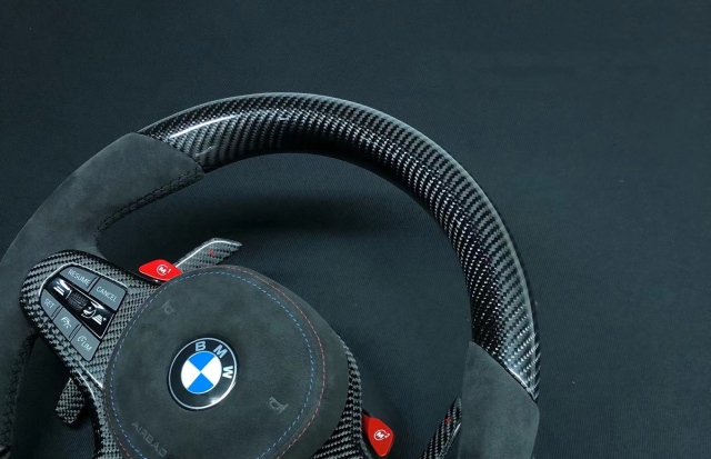 BMW M Performance Steering Wheel | Gloss Carbon Fiber & Alcantara with Color Accents,OUE CARBON FIBER,BMW M Performance Steering Wheel