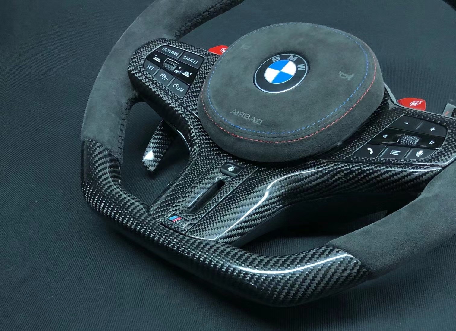 BMW M Performance Steering Wheel | Gloss Carbon Fiber & Alcantara with Color Accents,OUE CARBON FIBER,BMW M Performance Steering Wheel