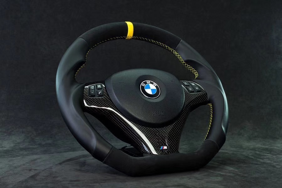 BMW M Sport Steering Wheel | Carbon Fiber & Leather with Yellow Stitching,OUE CARBON FIBER,BMW M Sport Steering Wheel