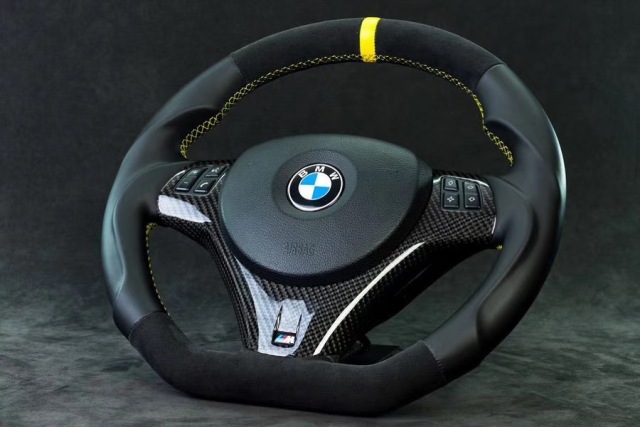 BMW M Sport Steering Wheel | Carbon Fiber & Leather with Yellow Stitching,OUE CARBON FIBER,BMW M Sport Steering Wheel