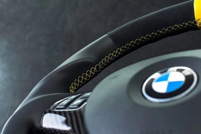 BMW M Sport Steering Wheel | Carbon Fiber & Leather with Yellow Stitching,OUE CARBON FIBER,BMW M Sport Steering Wheel