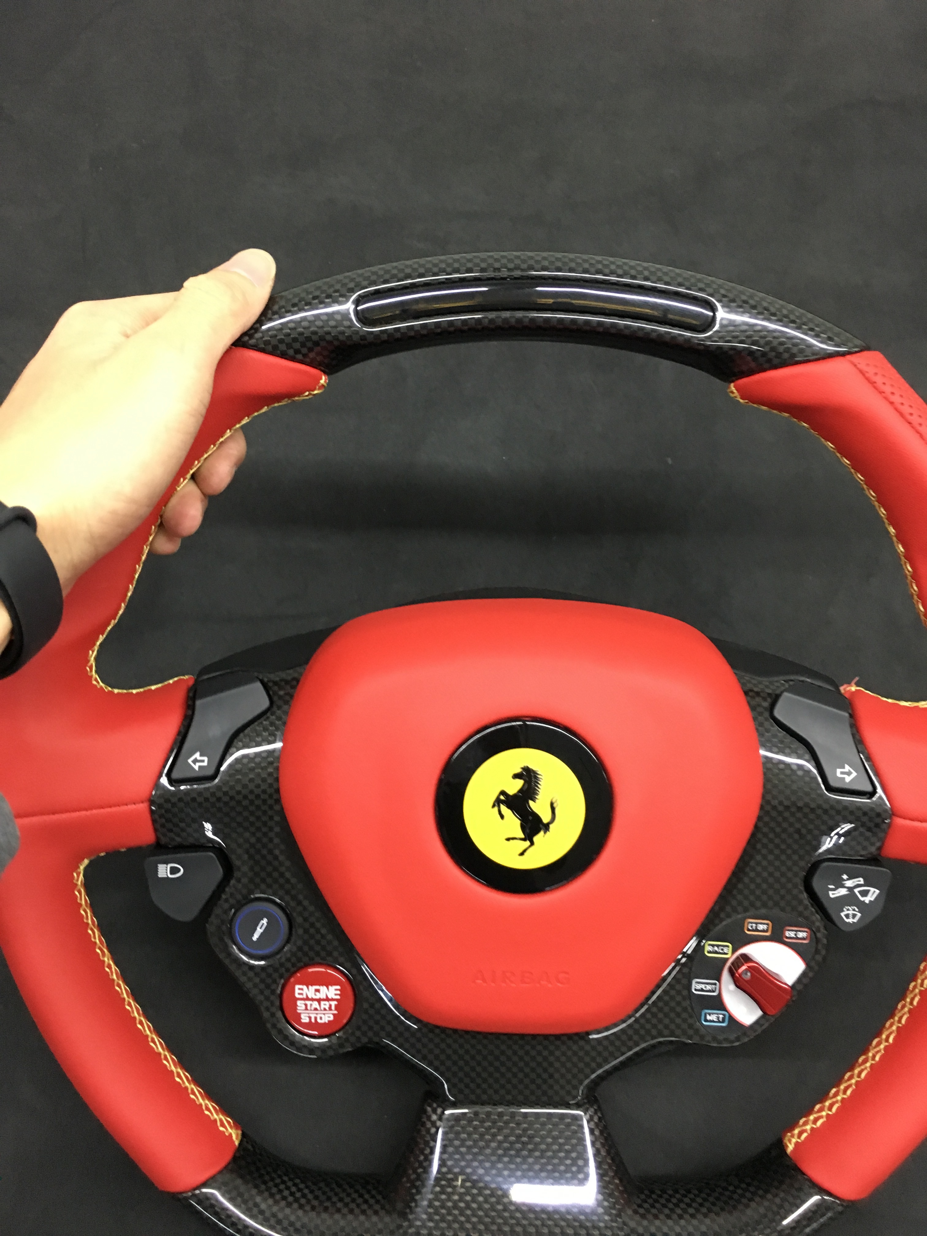 Ferrari Performance Steering Wheel | Carbon Fiber & Red Leather with Manettino Dial,OUE CARBON FIBER,Ferrari Performance Steering Wheel